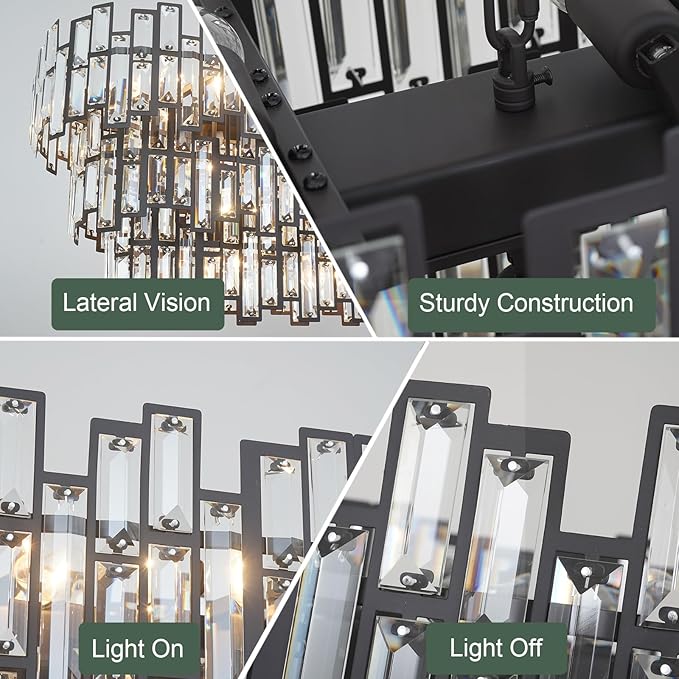 Crystal Chandelier Modern Farmhouse Chandeliers for Dining Room Lighting Fixtures Black and Bronze Rectangular Chandelier Ceiling Hanging 50’’
