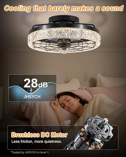 Disco Ceiling Fans with Lights,7 Color Disco Ball Modes, Flush Mount Low Profile Ceiling Fan with Light and Remote Control Dimmable 3 Color Reversible Motor 6 Speeds for Bedroom Living Room Party