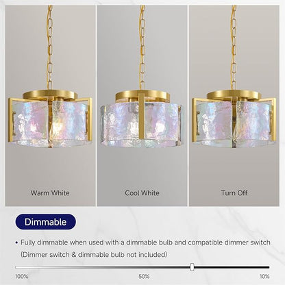 Gold Glass Chandelier for Dining Room,3 Light Pendant Lighting Modern Kitchen Chandeliers Over Table Drum Light Fixture Ceiling Hanging Round Chandelier for Bedroom Living room Entryway Foyer Bathroom