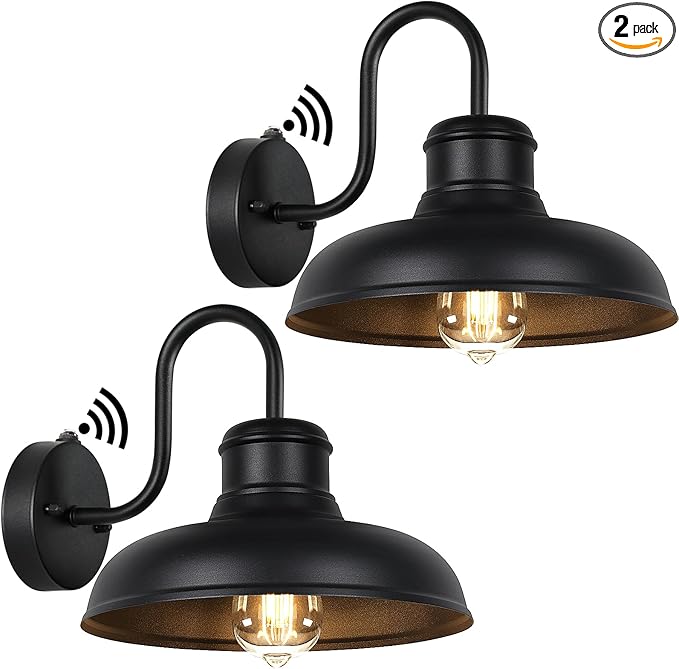 TOBUSA 2-Pack Dusk to Dawn Outdoor Wall Lights, Farmhouse Gooseneck Barn Lights Waterproof, 11.5'' Matte Black Outside Wall Sconces for House, Porch, Garage