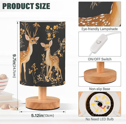 Bedside Table Lamp Deer Woodland Animals Flowers Nightstand Lamp with Wood Desk Lamps for Bedroom Living Room Nursery Office Home Decor