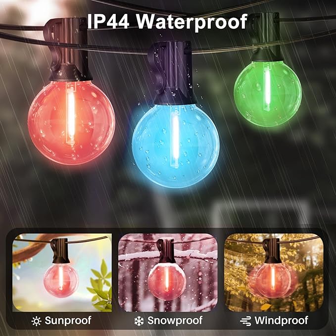 LAMPHOME Multicolor Outdoor String Lights, 26FT LED Patio Lights with 12+1 Shatterproof Edison Bulbs, UL Waterproof Connectable Dimmable Hanging Lights for Backyard Porch Garden Deck Balcony Decor