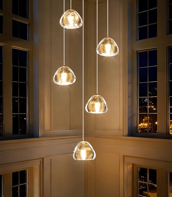 HAIXIANG Modern LED Chandeliers for Dining Room Kitchen Pendant Lights Lighting for Island Dimmable Fixtures Bubble Crystal Floating Chandelier LED Lights Brushed Nickel