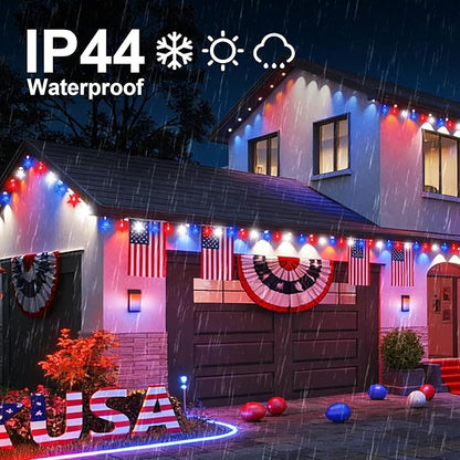 LAMPHOME Red White Blue Star LED String Lights, 20 LED Star Fairy Lights with Clear Wire, 3AA Waterproof 8 Modes, Decorative Lights for 4th of July Patriotic Christmas Easter Tree Party