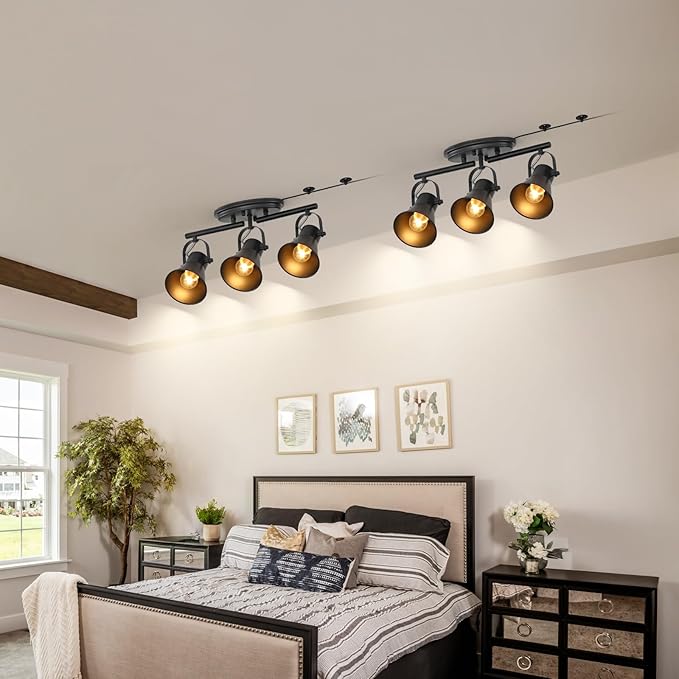 3-Lights Plug in Track Lighting with 14.8ft ON/Off Cord, Adjustable Plug in Ceiling Light,Black Track Lighting for Kitchen Dining Room Bathroom Over Sink Laundry Room