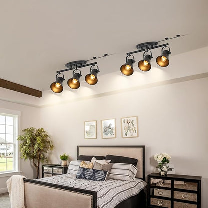 3-Lights Plug in Track Lighting with 14.8ft ON/Off Cord, Adjustable Plug in Ceiling Light,Black Track Lighting for Kitchen Dining Room Bathroom Over Sink Laundry Room