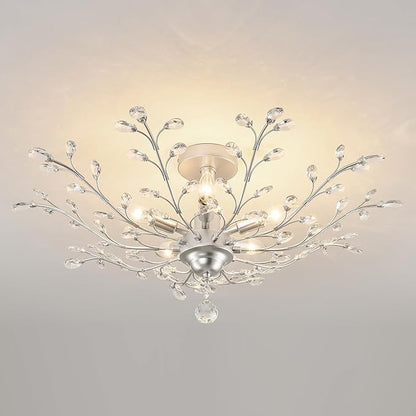 CVKASH 5-Light Vintage Small Crystal Chandelier Modern Silver Branche Ceiling Light Fixture Farmhouse for Kitchen Dining Room Living Room Bedroom Hallway Foyer