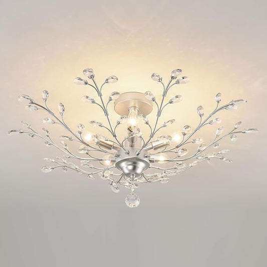 CVKASH 5-Light Vintage Small Crystal Chandelier Modern Silver Branche Ceiling Light Fixture Farmhouse for Kitchen Dining Room Living Room Bedroom Hallway Foyer