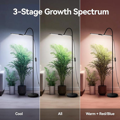 3CCT Grow Lights for Indoor Plants, 168 Full Spectrum LED Plant Light for Indoor Growing with 180° Expandable Lamp Head, 4/8/12H, Dimmable, 67in Tall Adjustable Standing Grow Light with 360° Gooseneck