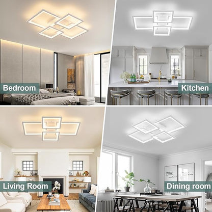 EIDISUNY Modern LED Ceiling Light, Square LED Flush Mount Ceiling Light, Dimmable Kitchen Light Fixtures with Remote&APP, Close to Ceiling Lighting Fixture for Dining Room Kitchen Living Room Bedroom