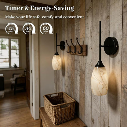 Vintage Battery Operated Wall Sconces Hand-Blown Glass , Rustic Touch & Remote Control Wall Lights Set of 2, Rechargeable 8000mAh, 3 Temperatures, Dimmable, Wireless Sconce for Bedroom Living Room