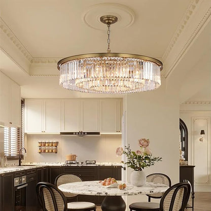 Large Crystal Chandelier Modern Luxury Pendant Ceiling Lights Fixture Antique Gold Chandelier for Dining Room Living Room 12-Lights 3-Tier Raindrop Chandeliers Lighting (Gold, Dia 31 Inch)