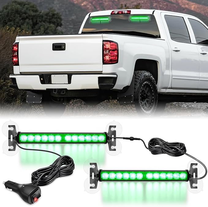 Nilight 24LED Emergency Strobe Traffic Advisor Light Bar 2 in 1 Green Dash Warning Safety Flashing Lights Front/Rear Windshield Construction Lights for Trucks Cars Plow Police Firefighter Vehicles