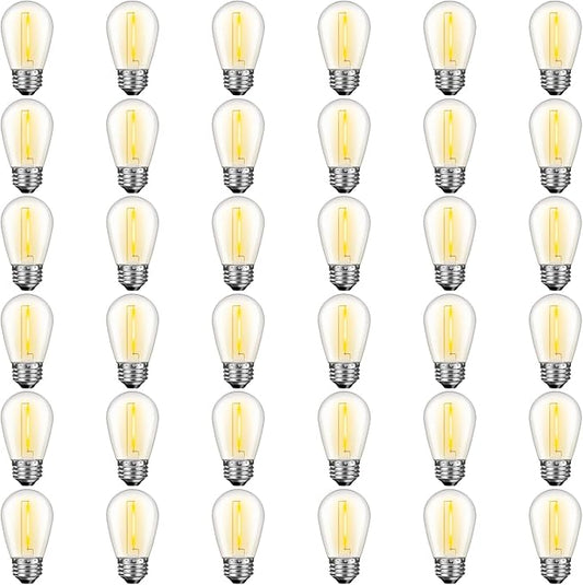 GvvooHome 36 Pack S14 LED Bulbs for Outdoor String Lights, Shatterproof Replacement Edison Bulbs for Patio String Lights Outdoor Waterproof, Warm White 2200K, Dimmable, E26 Standard Base