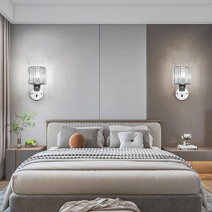 Hardwired Crystal Wall Sconces, Modern E27 Wall Lights, Silver Round Finish Wall Lamp for Living Room Bedroom Dining Room Hallway Entryway (Silver Round)