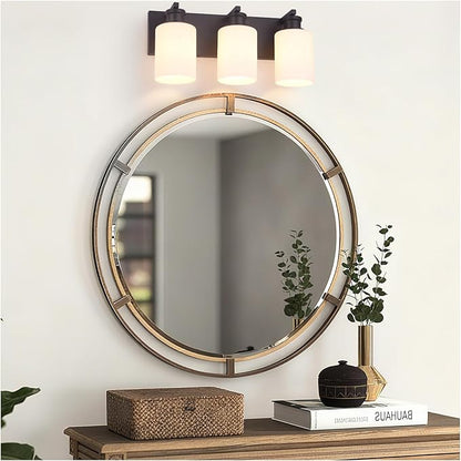 Bathroom Vanity Light, Modern 3 Light Bathroom Light Fixture Over Mirror with White Glass Shade, Black Vanity Lights for Bathroom, E26 Base, 16.5 inch (Bulbs Not Included)
