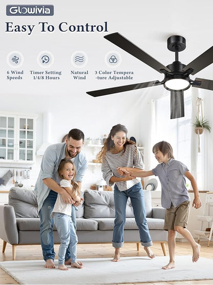 60 Inch Ceiling Fan with Lights and Remote, Smart APP Control, Dimmable with All-Setting Memory, Quiet DC Motor Reversible Blades, Damp Rated Modern Ceiling Fan for Bedroom Patio Living Room