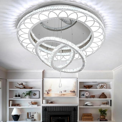 Flashing God Dia 48" Large Crystal Chandelier Modern Silver Chandeliers LED Dimmable Flush Mount Chandelier Crystal Ceiling Light for Living Room Bedroom Foyer