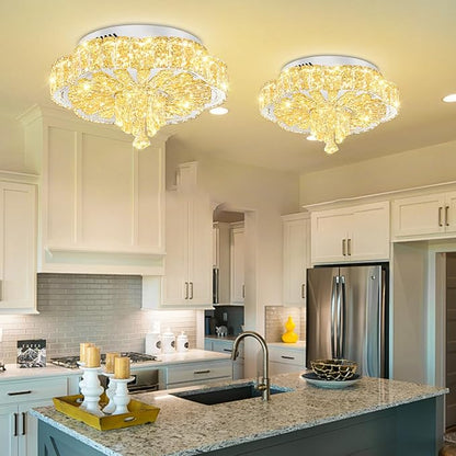 Modern Crystal Chandelier for Living Room 16in Chrome Crystal Raindrop Ceiling Light for Room Bedroom LED Dimmable 2700K-6000K