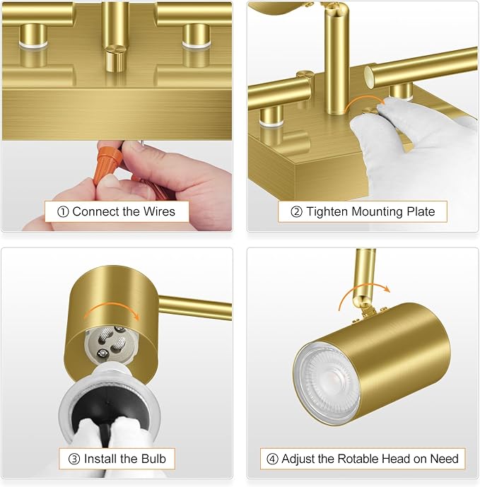 AUQUEE 3 Light Track Lighting Fixtures Ceiling, Gold Kichen Track Lighting, Rotatable Light Heads, Adjustable Modern LED Track Lights for Kitchen/Living Room/Hallway/Bar,GU10 Bulb Not Included