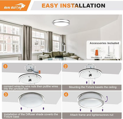 18IN Double Ring LED Flush Mount Ceiling Light Fixture, 28W, 2200LM, with 5CCT 2700K-5000K Adjustable, Dimmable Modern Light Fixture Ceiling for Hallway, Bedroom, ETL Listed - 4PK