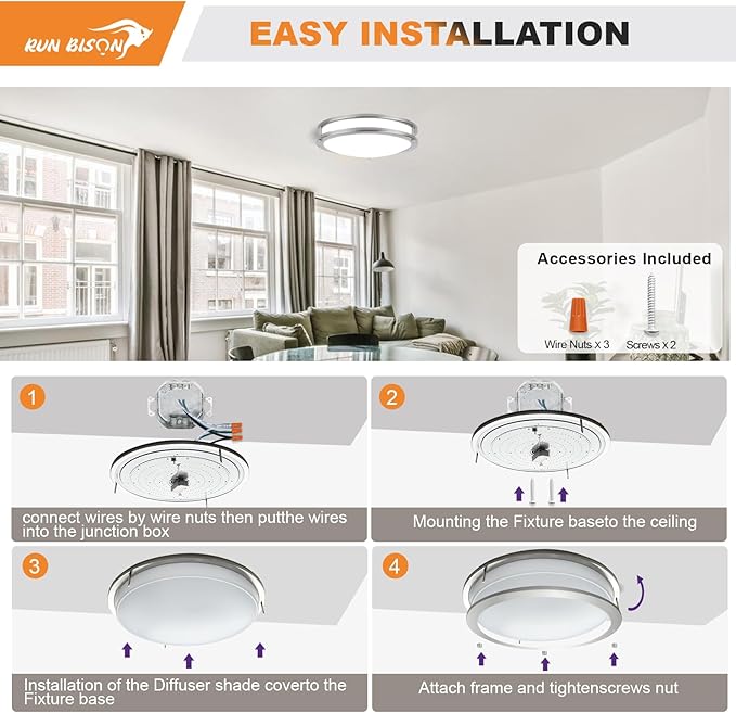 18IN Double Ring LED Flush Mount Ceiling Light Fixture, 28W, 2200LM, with 5CCT 2700K-5000K Adjustable, Dimmable Flush Mount Light Fixtures for Hallway, Kitchen, ETL Listed - 2PK