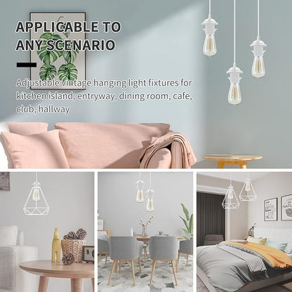 Industrial Mini Pendant Light Kit, Edison Retro Pendant, UL E26 Lamp Socket Vintage Pendant Light Cord, Mini Ceiling Hanging Light Fixtures, Adjustable Hanging Light Kit for Kitchen (White)