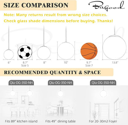 Bagood 14" Globe Pendant Light 3-Light Black Milk Glass Pendant Light Mid Century Modern Light Fixture Globe Pendant Lights Kitchen Island Matte Black Finished with Milk Glass Lampshade for Bedroom