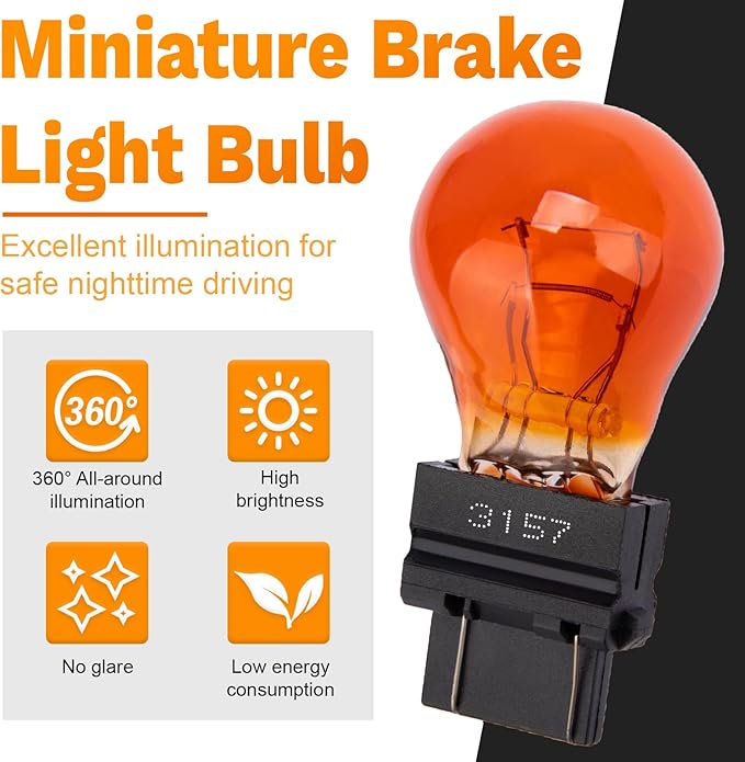 ecocstm 10 PCS 3157 Tail Light Bulb, Miniature 4157 Brake Light Bulb, Waterproof 3157 4157 Turn Signal Bulb, Automotive Side Marker Tail Light Replacement for Truck SUV Car (Amber)
