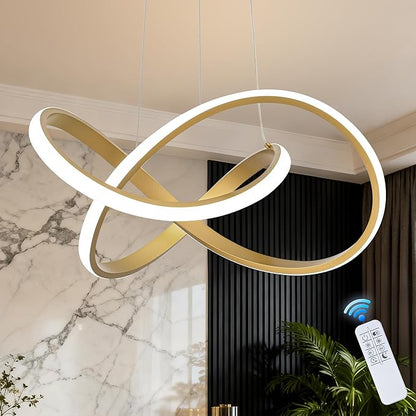 MAYNA LED Chandelier with Remote Control, 3-Color Modern Dimmable LED Pendant Light Fixtures, Height Adjustable Kitchen Light Fixtures for Dining Room Kitchen Entryway Living Room, Gold 25.6 inch