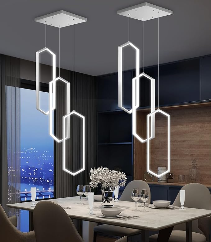 3-Rings Dimmable Pendant Lighting Adjust LED Chandelier Ceiling Light Fixtures for Kitchen Island Dining Room Living Room Bedroom Silver