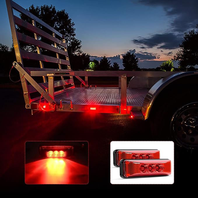 Nilight - TL-32 2PCS 3.9Inch 3 LED Truck Trailer Red Light Front Rear LED Side Marker Lights Clearance Indicator Lamp Rock Light Waterproof Sealed Surface Mounted