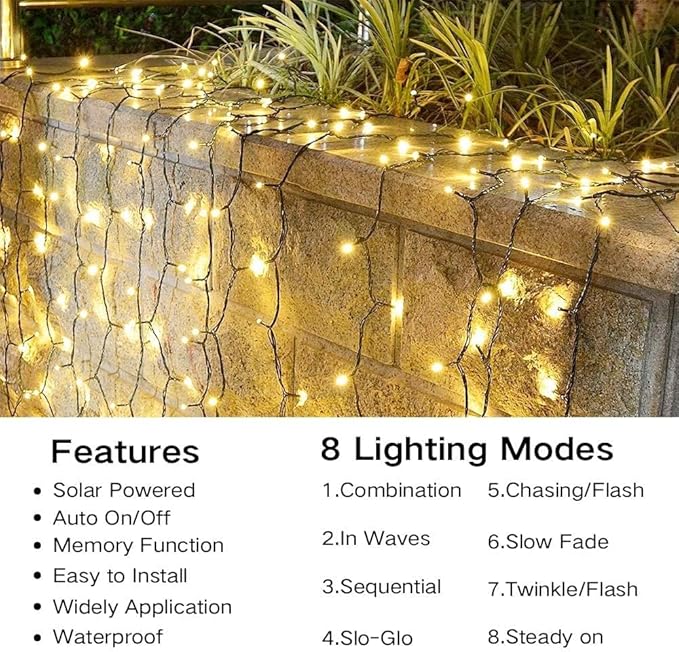 Joomer Solar String Lights, 39FT 100LED Solar Powered Outdoor Fairy Lights, Waterproof 8 Modes Twinkle String Lights for Garden Patio Yard Tree Wedding Christmas Decor (Warm White)