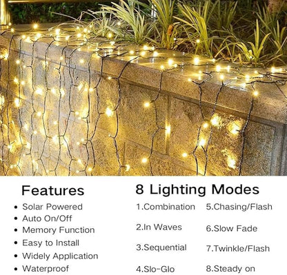 Joomer Solar String Lights, 39FT 100LED Solar Powered Outdoor Fairy Lights, Waterproof 8 Modes Twinkle String Lights for Garden Patio Yard Tree Wedding Christmas Decor (Warm White)