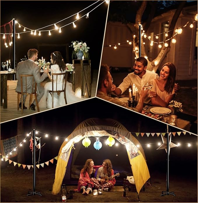 Queension 10FT Plug Floor String Light Poles for Outdoor String Lights for Garden, Backyard, Patio Lighting Stand for Parties, Bistro & Weddings, 1 Pack