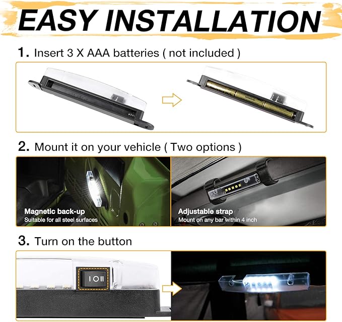 UTV Dome Light Upgraded Universal Roll Bar Mount LED Interior Light Utility Roll Cage Lights Wraparound Roll Bar LED Dome Light for ATV RZR UTV Off road Pick up Trucks Polaris Marine