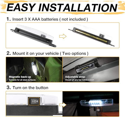 UTV Dome Light Upgraded Universal Roll Bar Mount LED Interior Light Utility Roll Cage Lights Wraparound Roll Bar LED Dome Light for ATV RZR UTV Off road Pick up Trucks Polaris Marine