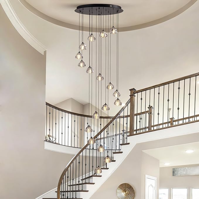 SNZ Modern Crystal Chandelier for Staircases, 18-Light High Ceiling Chandelier, 118" Long Adjustable Ceiling Light for Entrance, Large Chandeliers for High Ceilings, Hallway Entryway