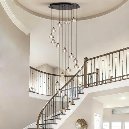 SNZ Modern Crystal Chandelier for Staircases, 18-Light High Ceiling Chandelier, 118" Long Adjustable Ceiling Light for Entrance, Large Chandeliers for High Ceilings, Hallway Entryway