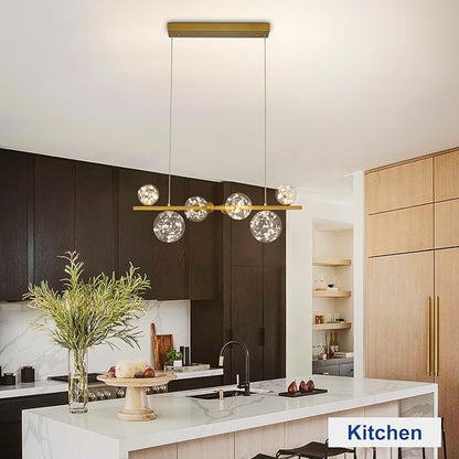 Depuley Linear Chandeliers for Dining Room: 23.62In Sputnik Chandeliers 6-Light Glass Globe Chandelier - Modern Gold Bubble Large Pendant Lights for Kitchen Island Lighting