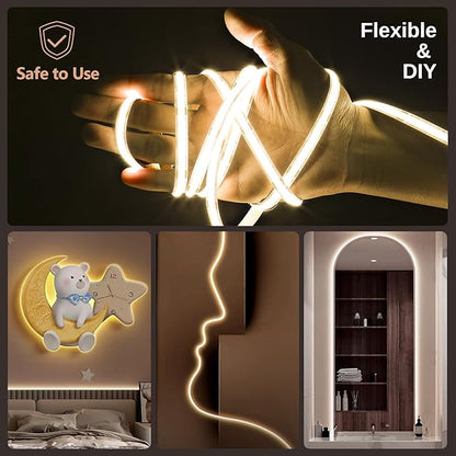 Wefomey COB LED Strip Light White, 33ft Dimmable 2700K-6500K High Density 24V Flexible LED Tape Light with Remote and APP Control, White led Strip Lights for Bedroom Kitchen Christmas Decor