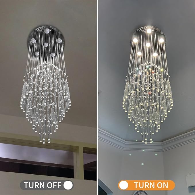 6-Light Flush Mount High Ceiling Chandelier, Modern Raindrop Crystal Chandeliers Pendant Light Foyer Chandelier Ceiling Led15.7 x 47.2 of CRYSTOP