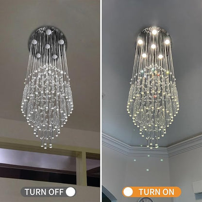 6-Light Flush Mount High Ceiling Chandelier, Modern Raindrop Crystal Chandeliers Pendant Light Foyer Chandelier Ceiling Led15.7 x 47.2 of CRYSTOP