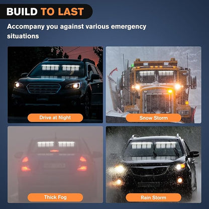 Nilight 32LED White Emergency Dash Strobe Lights with Controller Suction Cups Warning Hazard Interior Front/Rear Windshield Deck Split Light Bar for Trucks Construction Vehicles