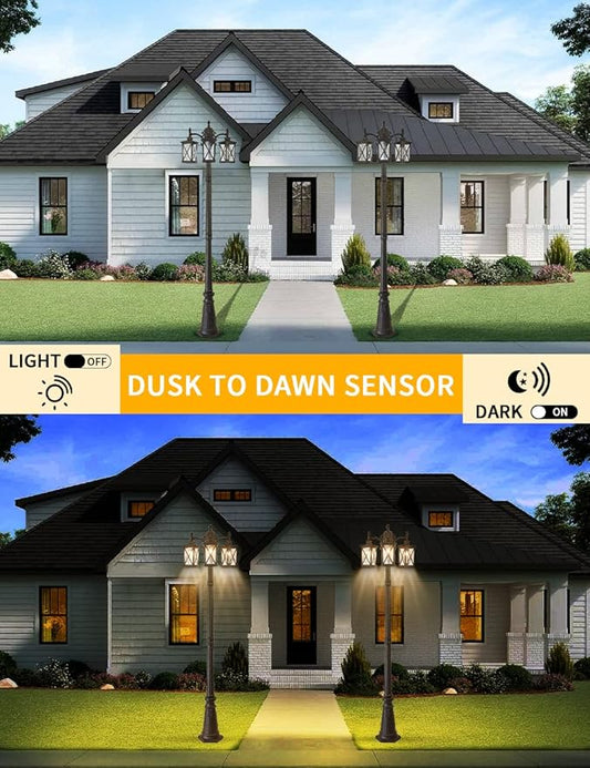 Modern Outdoor Street Light 82.7" H Dusk to Dawn 3-Head Post Lights Outside with Outlet Waterproof Outdoor Lamp Post Lights Street Lantern 3 Light in Black for Exterior Yard