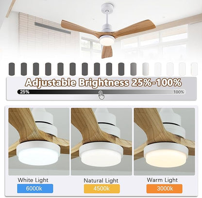 42" Ceiling Fans [with Lighting Remote Control], Indoor Outdoor Modern Wooden Ceiling Fan [with 3 Solid Wood Blades] for Kids' Rooms, bedrooms, Offices and More.…