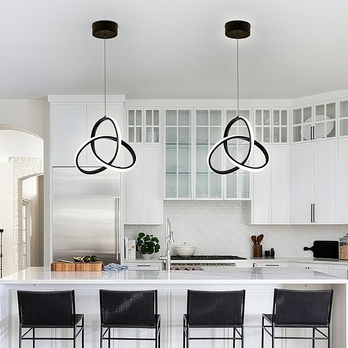MAYNA Modern Spiral Led Pendant Light, 4000K Natural White Pendant Light Kitchen Island, 18W Adjustable Height Island Light Fixture for Kitchen Bedroom Kitchen Island Cafe, 1 Pack (Black)