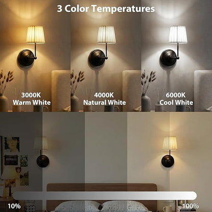Battery Operated Wall Sconces Set of 2, Black Rechargeable Wall Lights with 10000mAh RGB Dimmable Magnetic Bulbs and Remote,16 Colors Cordless Wall Lamps for Bedroom Living Room Hallway Decor