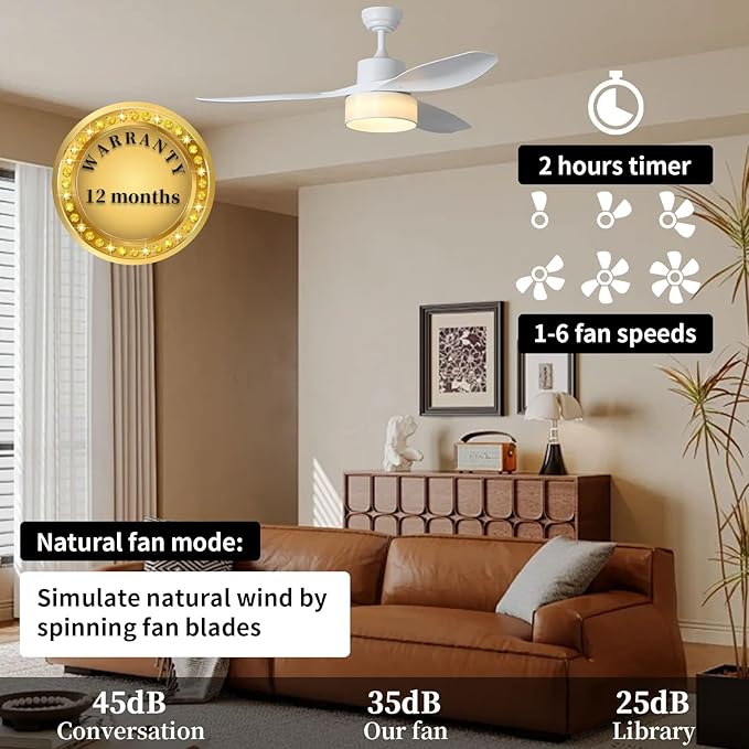 Eamonex LED 52 inches DC Fabric Ceiling Fan with Light Fixture and Remote Control,Modern Boho Dimmable Fandelier for Indoor,Outdoor,Bedroom,Living room,Dining room