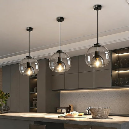 9.1in Large Smoke Glass Pendant Light for Kitchen Island, 2-Pack with Extra 2 LED Bulbs & 4.92ft Adjustable Cord | Modern Minimalist Lighting for Dining Room, Living Room, Entryway